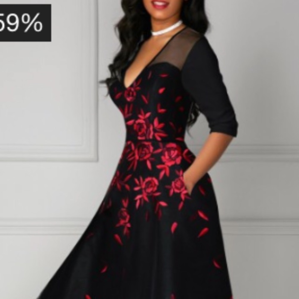 Black evening dress with flower design